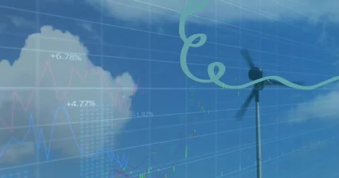 Animation of statistical data processing and abstract shape over spinning Stock Footage 327007797