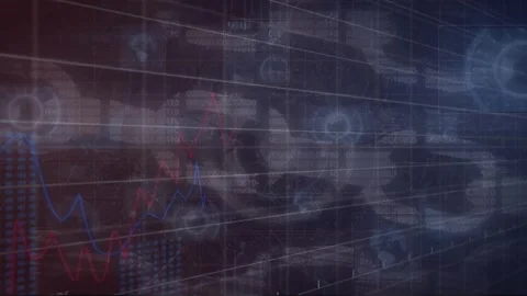 Animation of statistical data processing and scanners over security chain icon Stock Footage 327584956