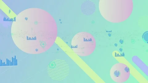 Animation of statistical data processing and abstract colorful shapes on blue Stock Footage 328523643