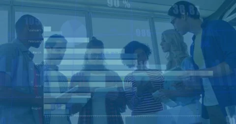 Animation of statistical data processing and diverse colleagues with documents Stock Footage 328645958