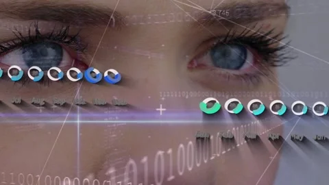 Animation of statistical data processing and binary coding over close up of Video stock 329508715