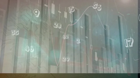 Animation of statistical data processing and microprocessor connections against Vídeo Stock 329854294