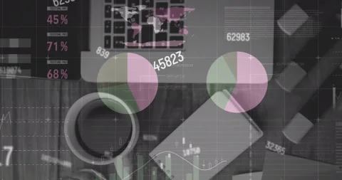 Animation of statistical data processing and changing numbers over office 스톡 동영상 330058406