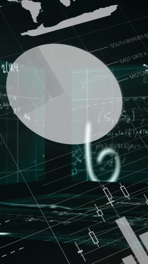 Animation of statistical data processing and screens with mathematical equations Stock Footage 343867691