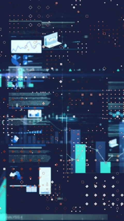 Animation of statistical data processing and microprocessor connections against Stock Footage 344557452