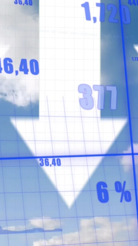 Animation of statistical data processing and arrow icons moving downwards Stock Footage 344765872