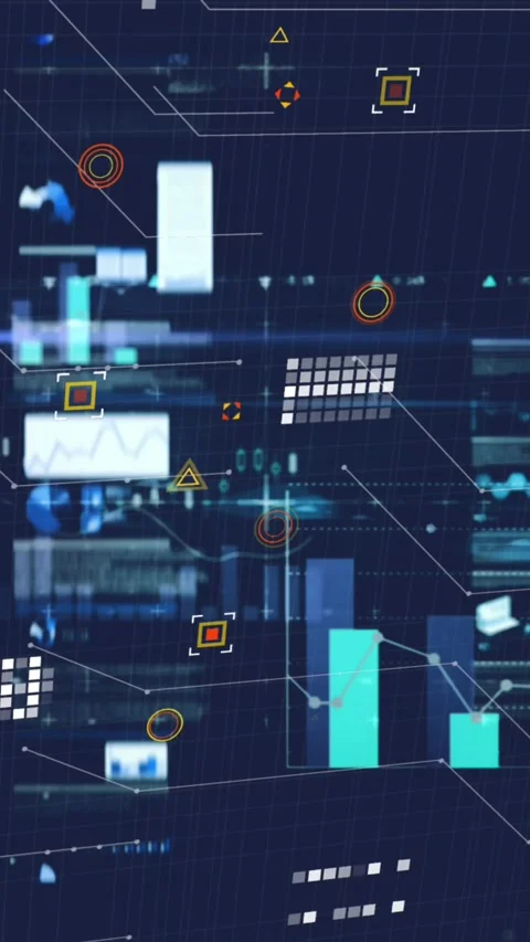 Animation of statistical data processing and light spot against blue background Stock Footage 344803133