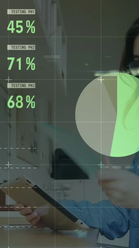 Animation of statistical data processing on caucasian woman reading document 库存影片 320921971
