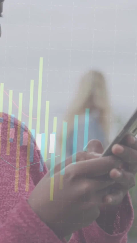 Animation of statistical data processing on happy african american woman using Stock Footage 344723208