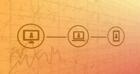 Animation of statistical data processing on orange gradient background Video stock 245976814