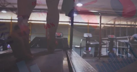 Animation of statistical data processing over low section of man running on Stock Footage 233849414