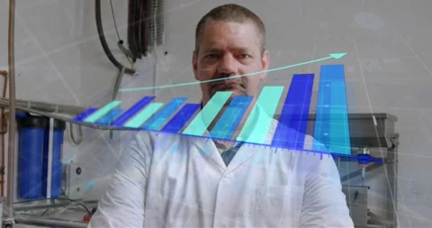 Animation of statistical data processing over caucasian male engineer with arms Stock Footage 242092583