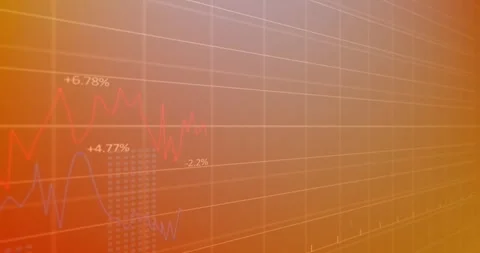 Animation of statistical data processing over grid network against orange Video stock 245320086