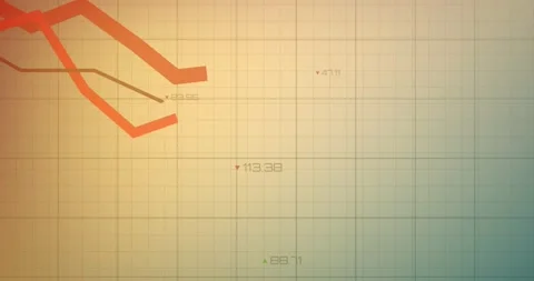 Animation of statistical data processing over grid network against orange Stock Footage 245976813