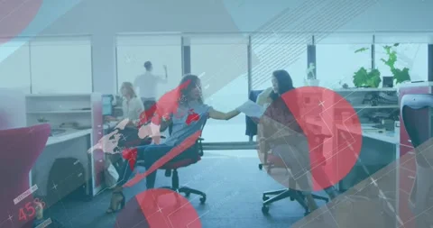 Animation of statistical data processing over diverse woman passing a document Video stock 249326075