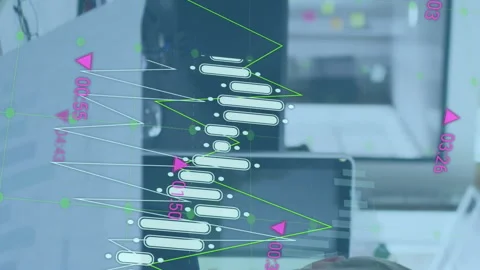 Animation of statistical data processing over caucasian woman holding a document 库存影片 312761949