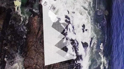 Animation of statistical data processing over aerial view of sea waves hitting Stock Footage 313522937