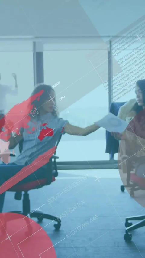 Animation of statistical data processing over diverse woman passing a document Stock Footage 320921963