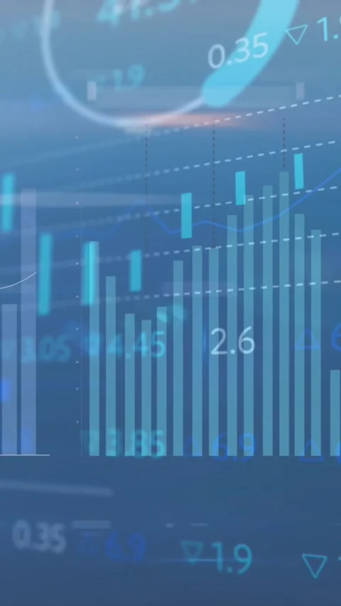 Animation of statistical data processing over screens of mosaic squares against Видео 321666922