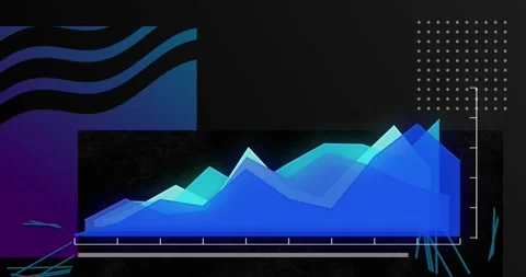 Animation of statistical data processing over abstract shapes against black Stock Footage 326880596