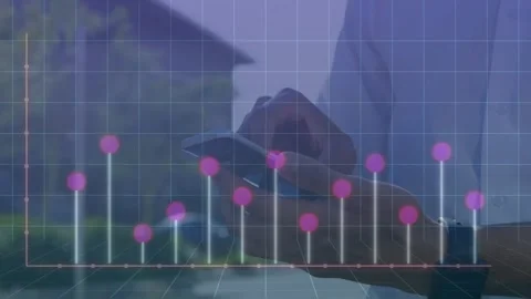 Animation of statistical data processing over mid section of a man using Stock Footage 328087721