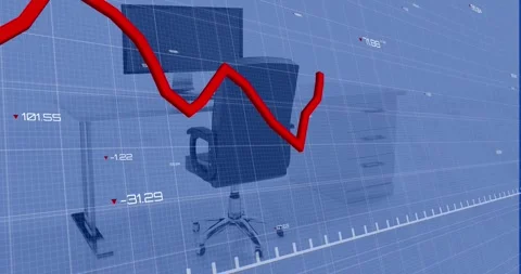 Animation of statistical data processing over grid network against office desk Stock Footage 328520452