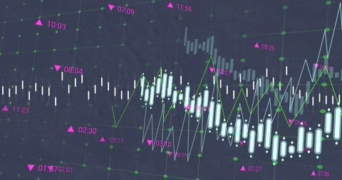 Animation of statistical data processing over grid network against grey Stock Footage 328642342