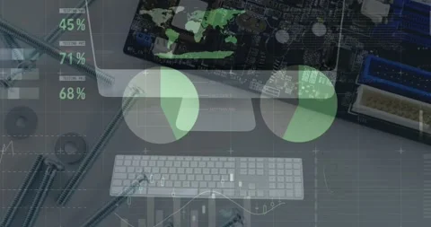 Animation of statistical data processing over desktop computer against close up Vídeos de archivo 328712452