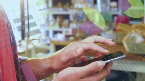 Animation of statistical data processing over mid section of man using Stock Footage 328974685