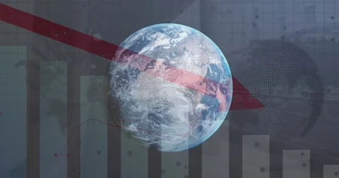 Animation of statistical data processing over globe and world map against Stock Footage 329225650