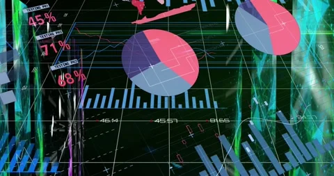 Animation of statistical data processing over screens of plexus networks against Stock Footage 329362120