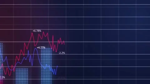 Animation of statistical data processing over grid network against blue Stock Footage 329782491