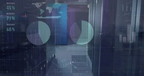 Animation of statistical data processing over grid network against computer Stock Footage 330061559