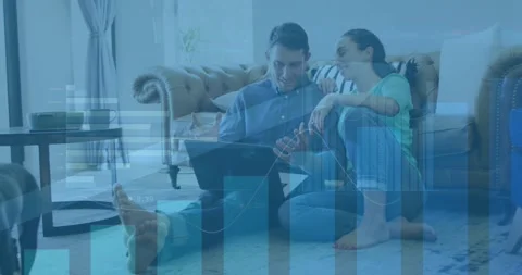 Animation of statistical data processing over caucasian couple using laptop Stock-Footage 330342057
