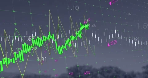 Animation of statistical data processing over grid network against trees Stock Footage 330407558