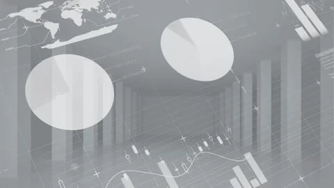 Animation of statistical data processing over grid network against empty office Stock Footage 330659722