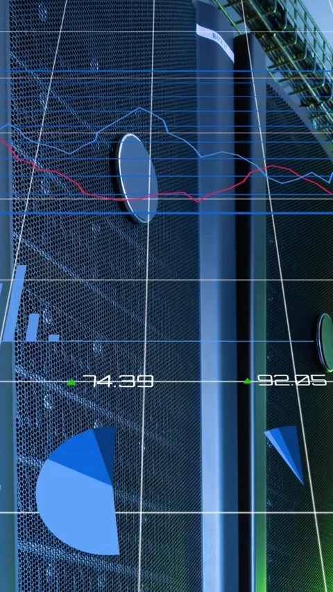 Animation of statistical data processing over grid network against computer Stock Footage 343718967