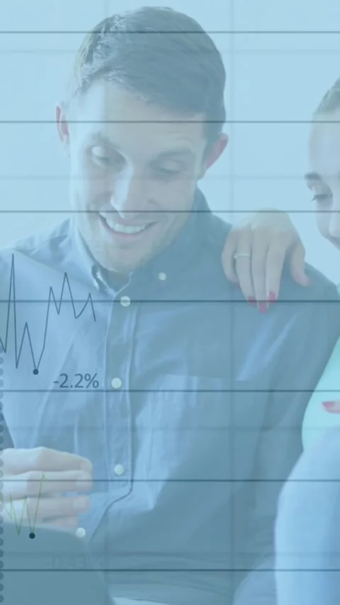 Animation of statistical data processing over caucasian couple using laptop Vídeo Stock 343867352