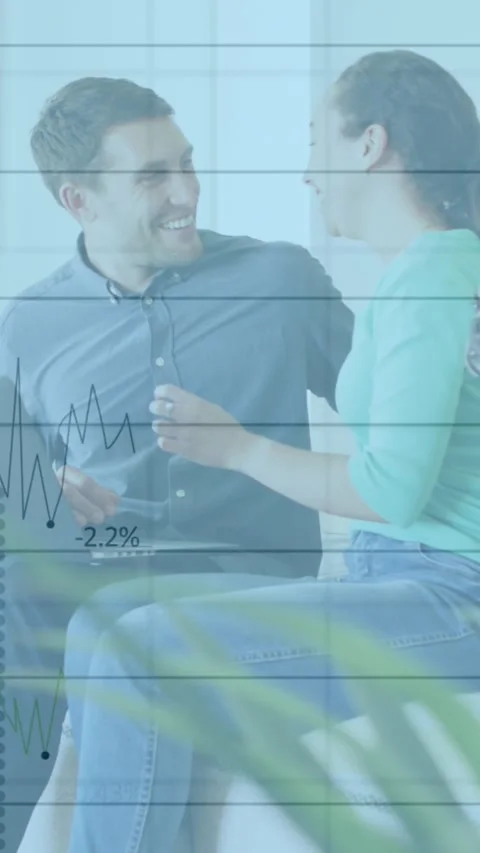 Animation of statistical data processing over caucasian couple kissing each Vídeo Stock 343887882