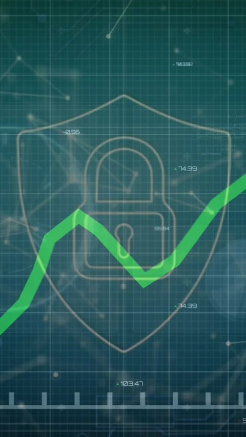 Animation of statistical data processing over security padlock icon and network Stock Footage 344594659