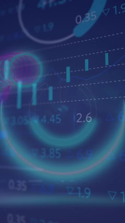 Animation of statistical data processing over glowing power button icon against Stock Footage 344614090