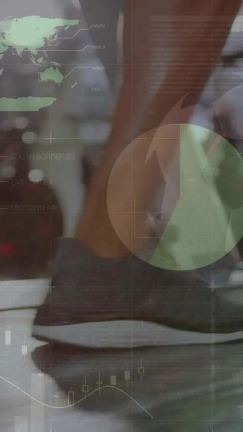 Animation of statistical data processing over low section of woman running on Stock Footage 344635920