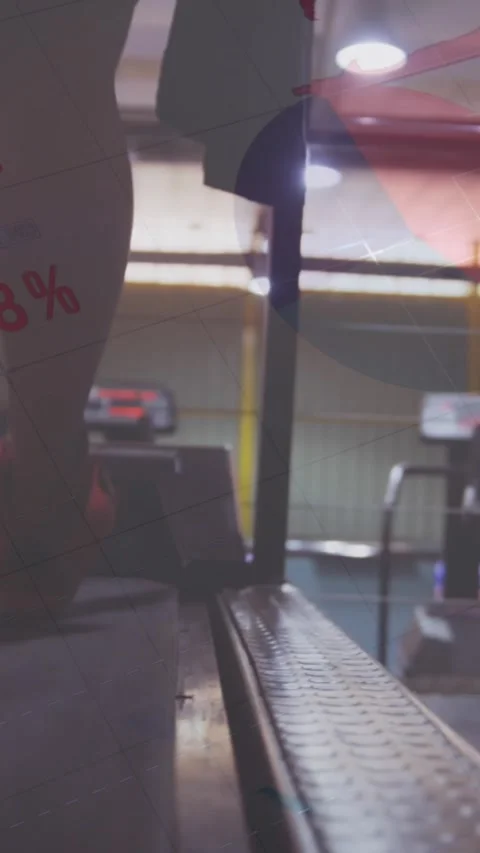 Animation of statistical data processing over low section of man running on Stock Footage 344635922