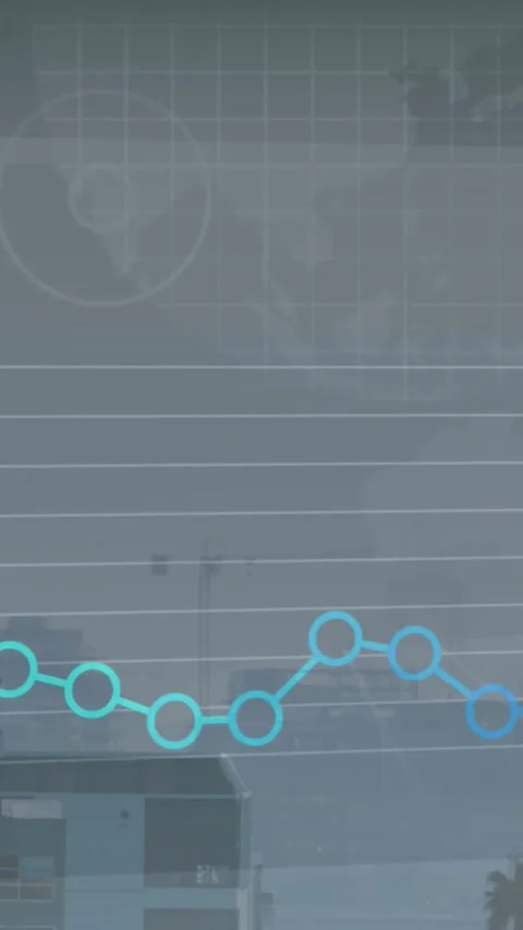 Animation of statistical data processing over cityscape Stock Footage 344636162