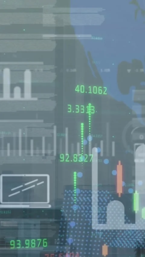 Animation of statistical data processing over world map Stock Footage 344636167