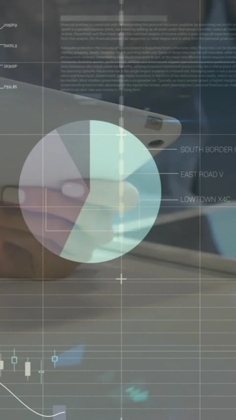 Animation of statistical data processing over mid section of diverse colleagues Stock Footage 344636593