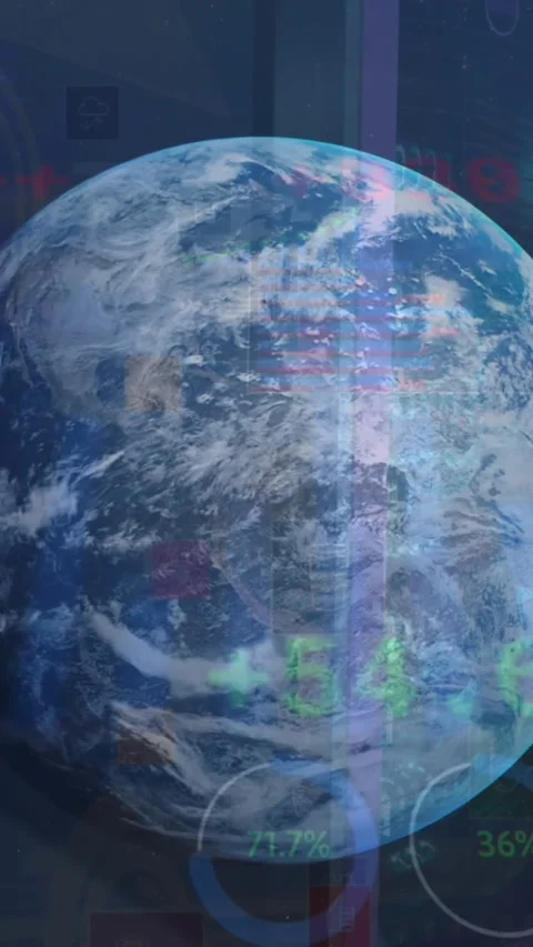 Animation of statistical data processing over spinning globe against computer Stock Footage 344636876
