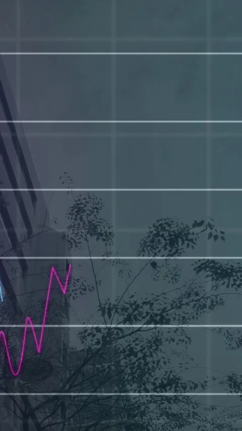 Animation of statistical data processing over grid network against low angle Stock Footage 344679064