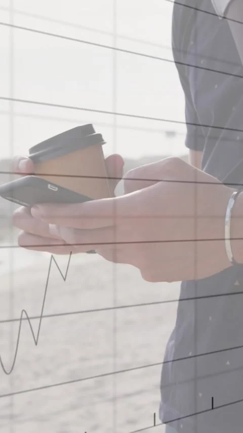 Animation of statistical data processing over mid section of a man using Stock Footage 344679564