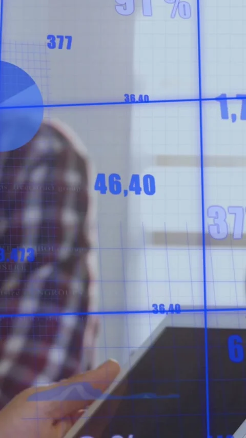 Animation of statistical data processing over diverse colleagues using Stock Footage 344679668